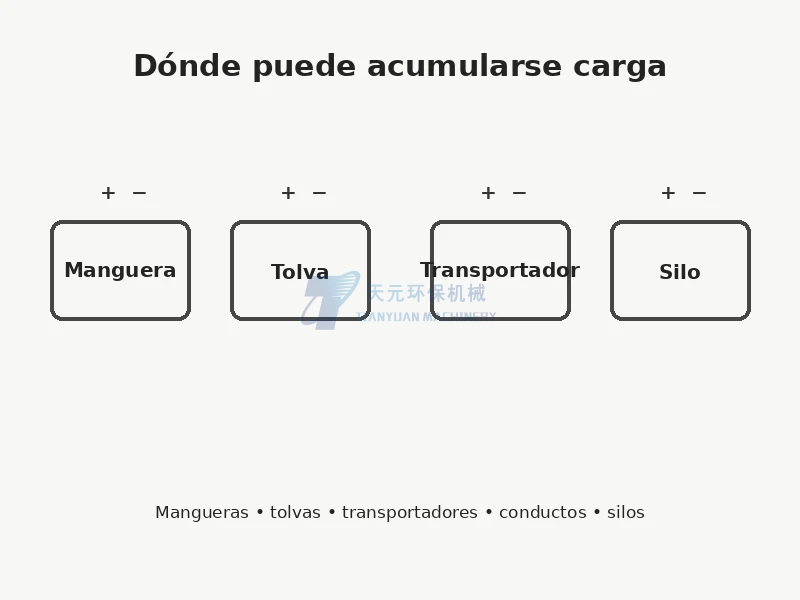 Puntos de una línea de polvo donde puede acumularse carga electrostática