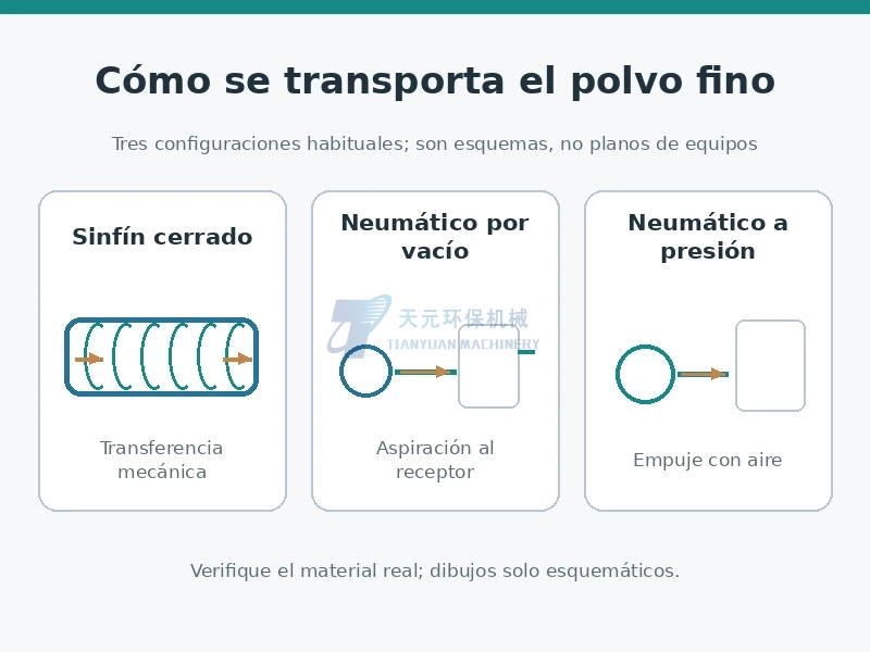 Cómo transportar polvo fino: sinfín, vacío y transporte neumático