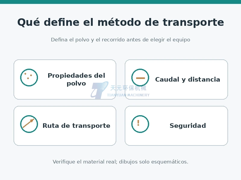 Criterios de selección para transporte de polvo: propiedades, caudal, recorrido y seguridad