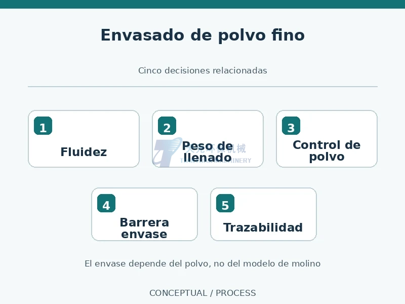 Cinco factores para el envasado de polvo fino: fluidez, peso, polvo, barrera y trazabilidad