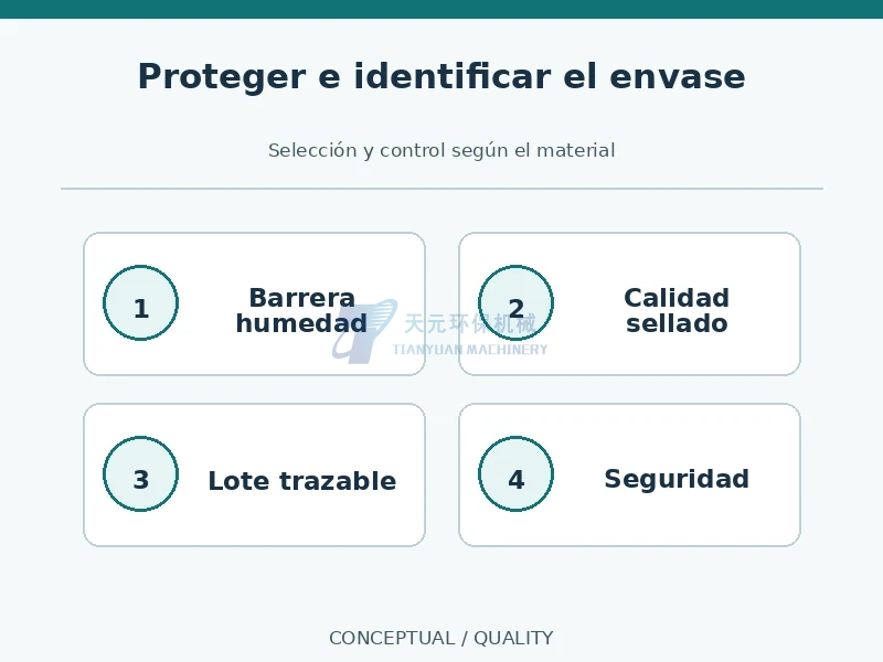 Controles conceptuales del envase: humedad, integridad del cierre, trazabilidad y seguridad