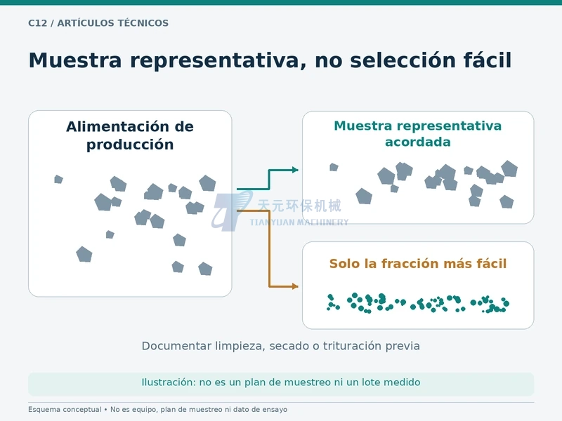 Diferencia conceptual entre alimentación representativa y material seleccionado por su facilidad de molienda